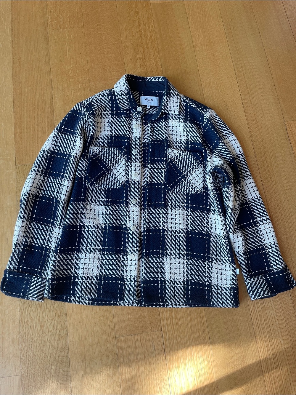 Navy & White Plaid Shirt Jacket